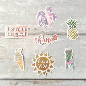 Summer Sticker Bundle Set of 7 Ice Cream Pura Vida Ohana Pineapple NEW